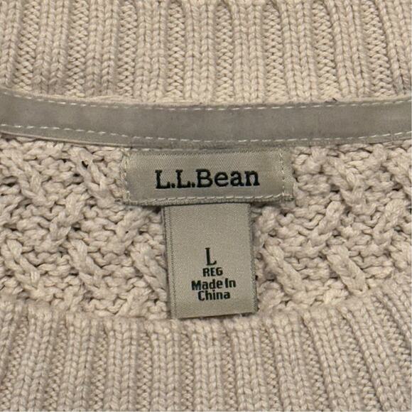 LL Bean Sweater Cable Knit Preppy Cottage Minimalist Fisherman Cozy Ivory Large - Picture 2 of 4
